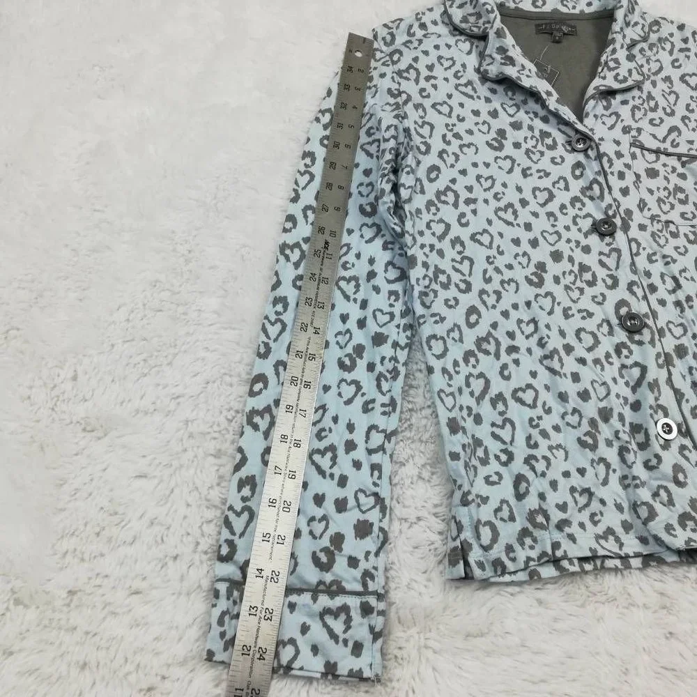 PJ Salvage Womens Pajama Top Multicolor Gray Heart Leopard Pocket Collared S New - Picture 4 of 8